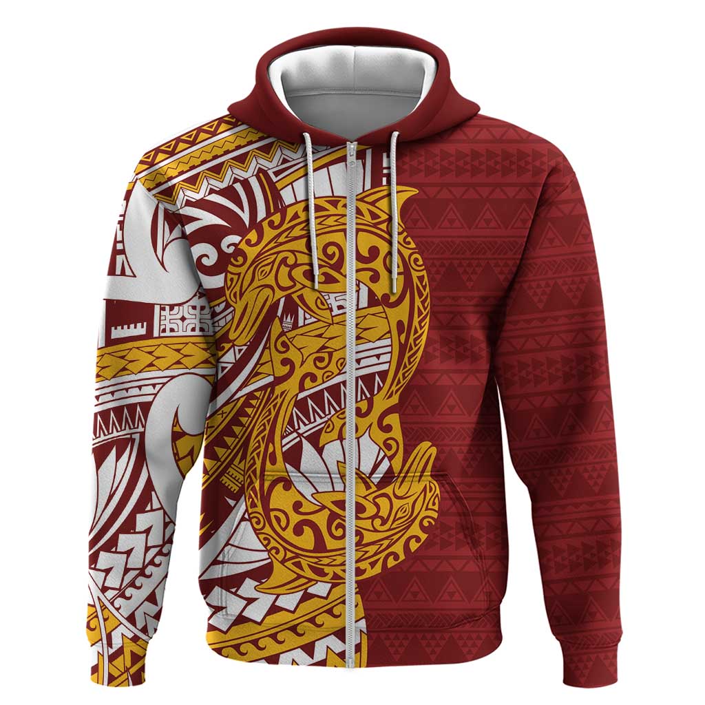Couple Dolphins Maori Motif Hoodie LT9 Zip Hoodie Burgundy - Polynesian Pride