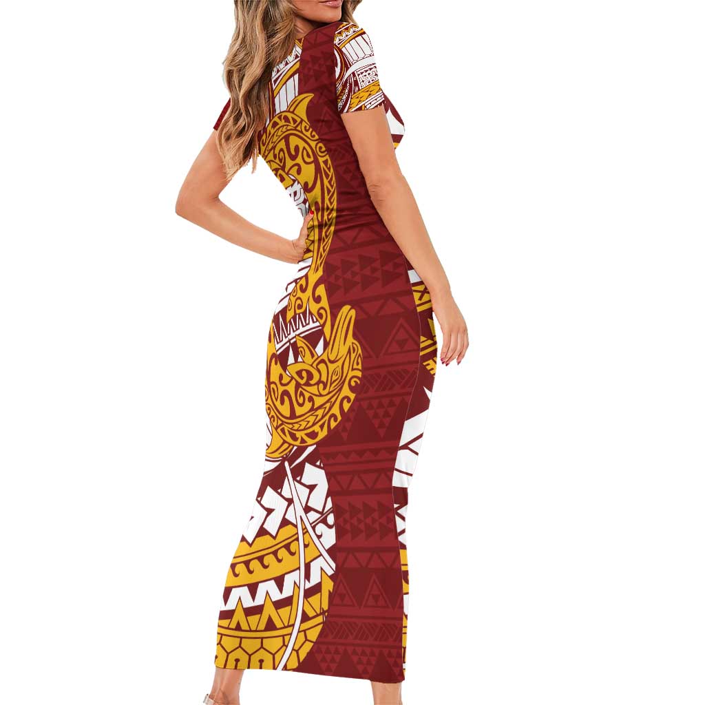 Couple Dolphins Maori Motif Short Sleeve Bodycon Dress - Polynesian Pride