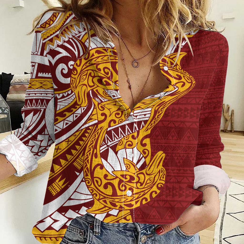 Couple Dolphins Maori Motif Women Casual Shirt - Polynesian Pride