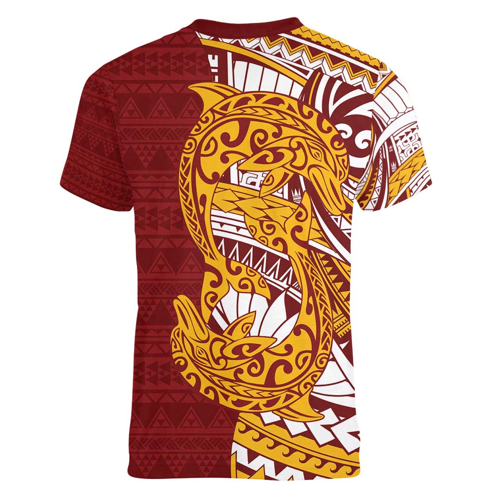 Couple Dolphins Maori Motif Women V-Neck T-Shirt - Polynesian Pride