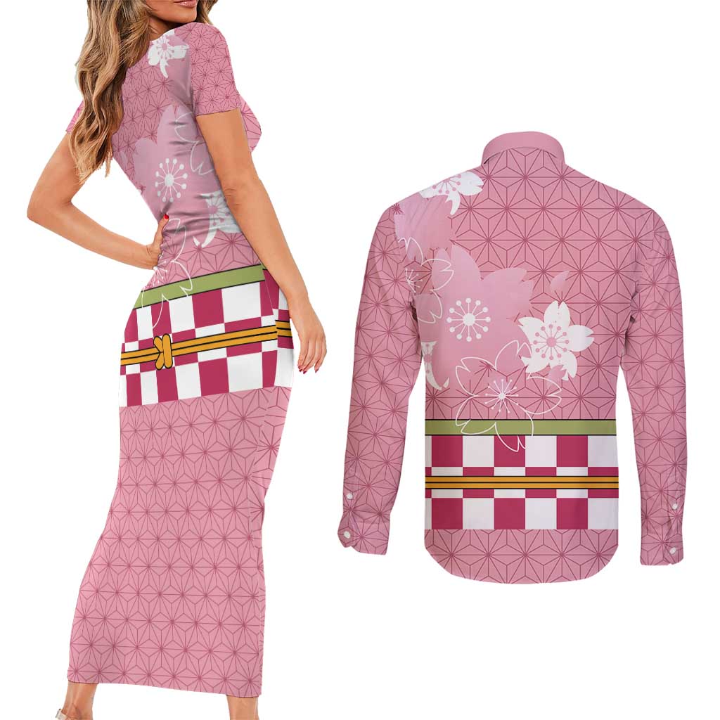Japanese Asanoha Pattern Couples Matching Short Sleeve Bodycon Dress and Long Sleeve Button Shirt Charm Against Evil Spirits LT9 - Polynesian Pride