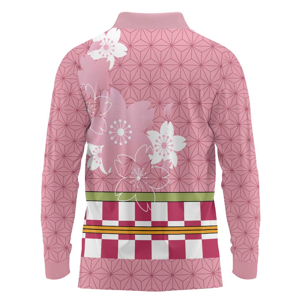 Japanese Asanoha Pattern Long Sleeve Polo Shirt Charm Against Evil Spirits - Polynesian Pride