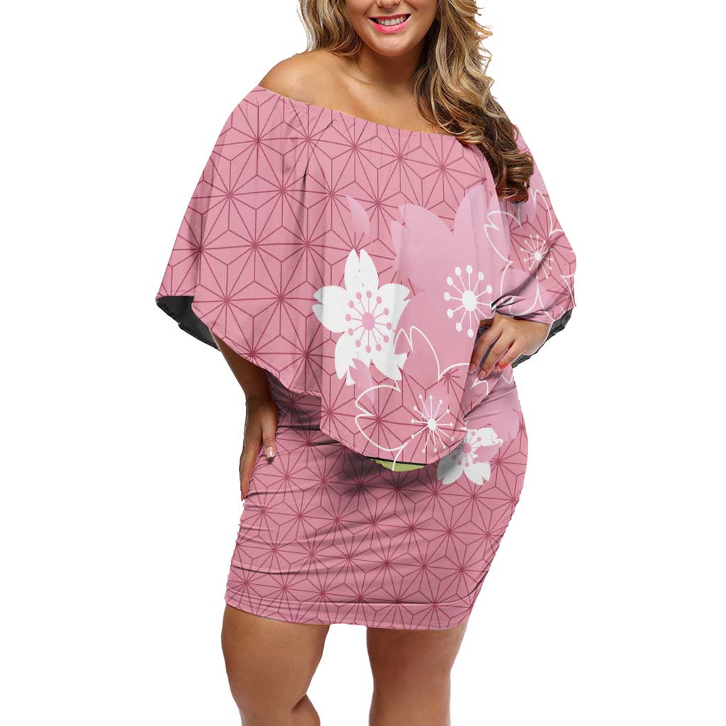 Japanese Asanoha Pattern Off Shoulder Short Dress Charm Against Evil Spirits - Polynesian Pride