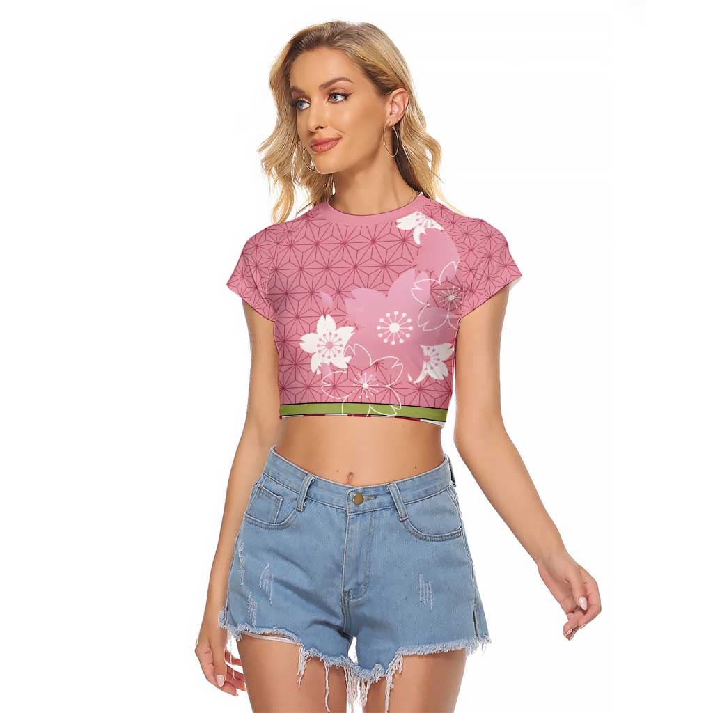 Japanese Asanoha Pattern Raglan Cropped T Shirt Charm Against Evil Spirits LT9 Female Pink - Polynesian Pride