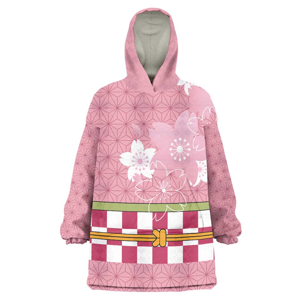 Japanese Asanoha Pattern Wearable Blanket Hoodie Charm Against Evil Spirits LT9 One Size Pink - Polynesian Pride