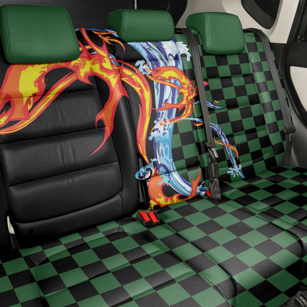 Japanese Asanoha Pattern Back Car Seat Cover Sun Flame Slayer Dragon Hinokami Kagura Spirit - Polynesian Pride
