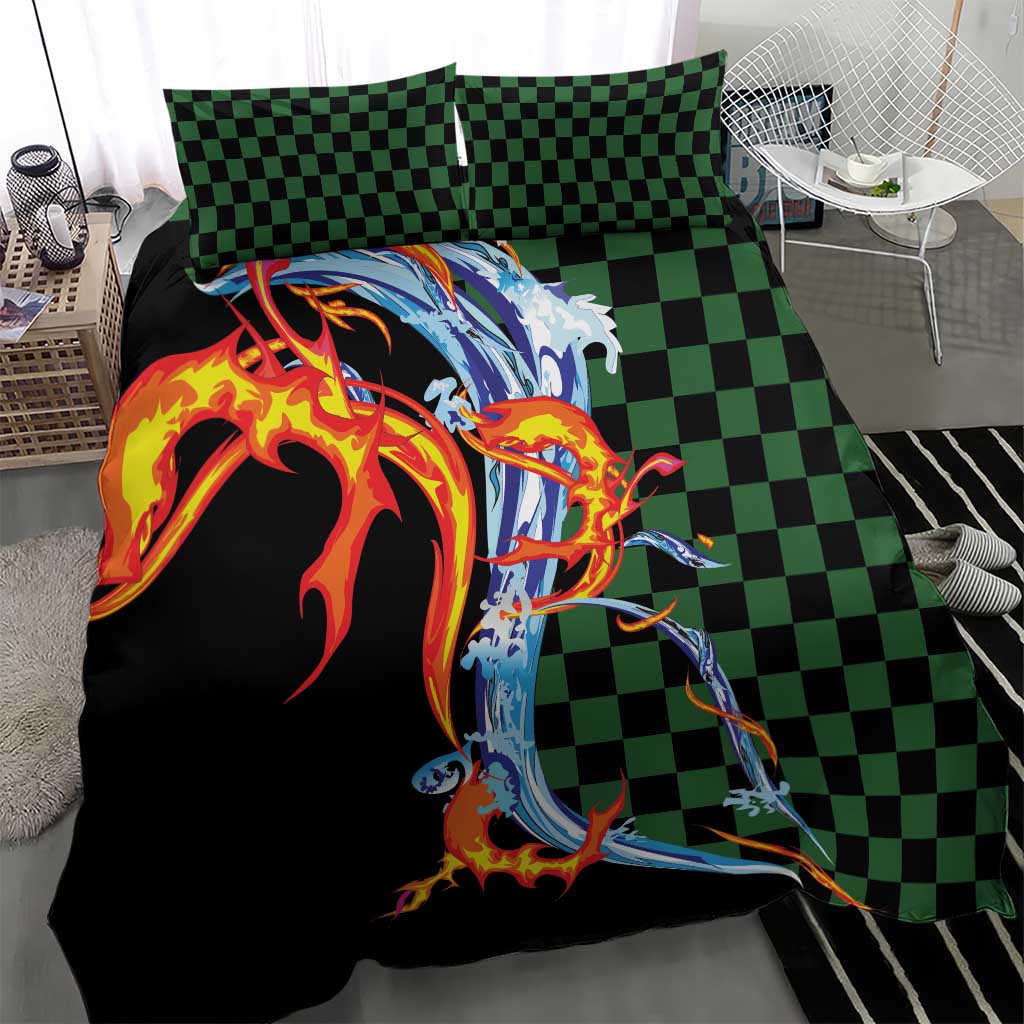 Japanese Asanoha Pattern Bedding Set Sun Flame Slayer Dragon Hinokami Kagura Spirit - Polynesian Pride