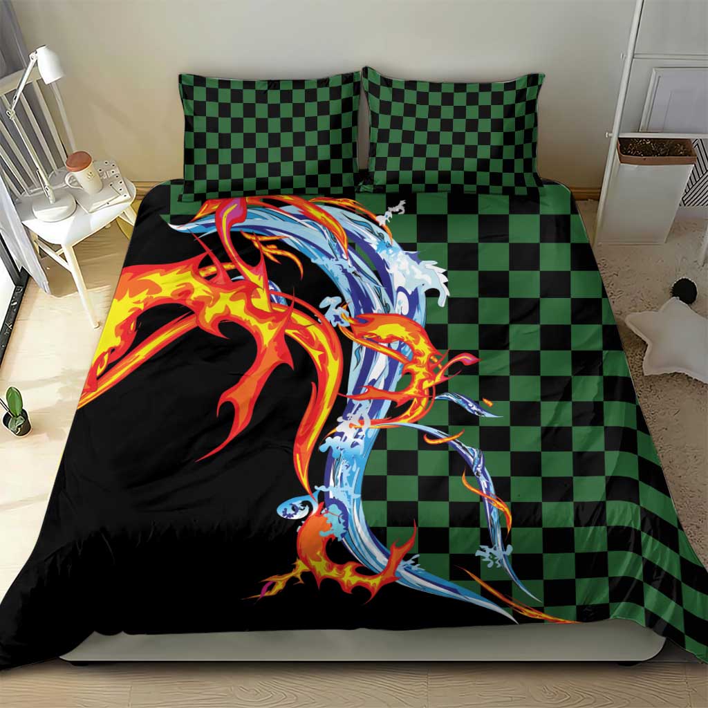 Japanese Asanoha Pattern Bedding Set Sun Flame Slayer Dragon Hinokami Kagura Spirit - Polynesian Pride