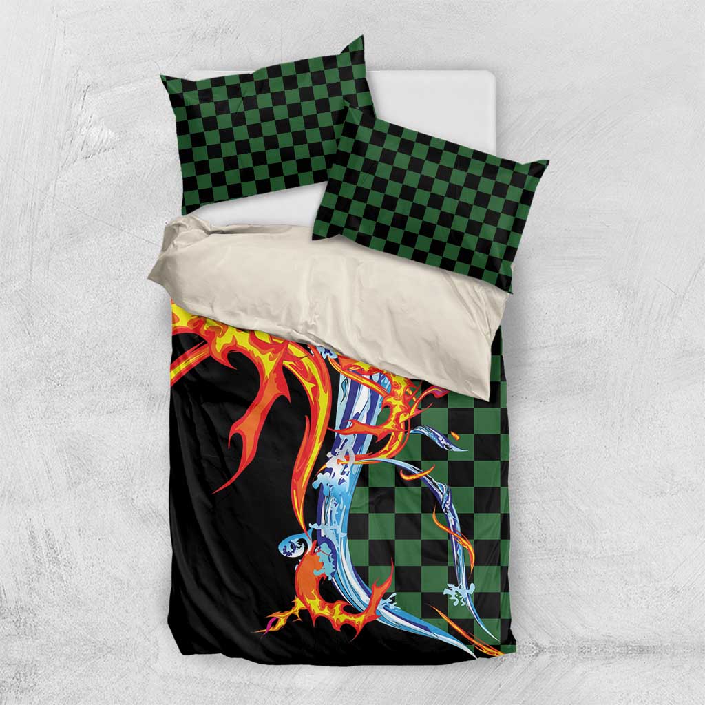 Japanese Asanoha Pattern Bedding Set Sun Flame Slayer Dragon Hinokami Kagura Spirit - Polynesian Pride