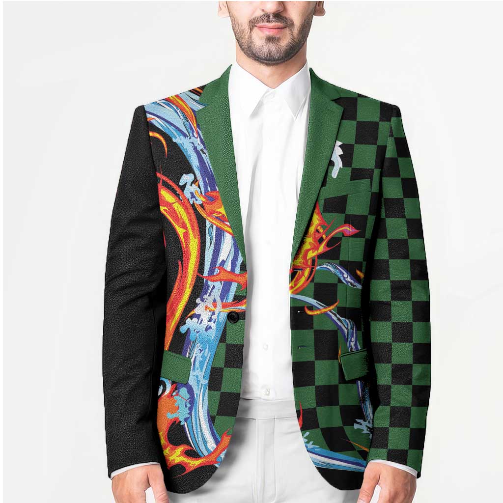 Japanese Asanoha Pattern Blazer Sun Flame Slayer Dragon Hinokami Kagura Spirit - Polynesian Pride