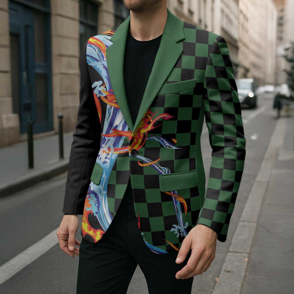 Japanese Asanoha Pattern Blazer Sun Flame Slayer Dragon Hinokami Kagura Spirit - Polynesian Pride