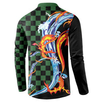 Japanese Asanoha Pattern Button Sweatshirt Sun Flame Slayer Dragon Hinokami Kagura Spirit - Polynesian Pride