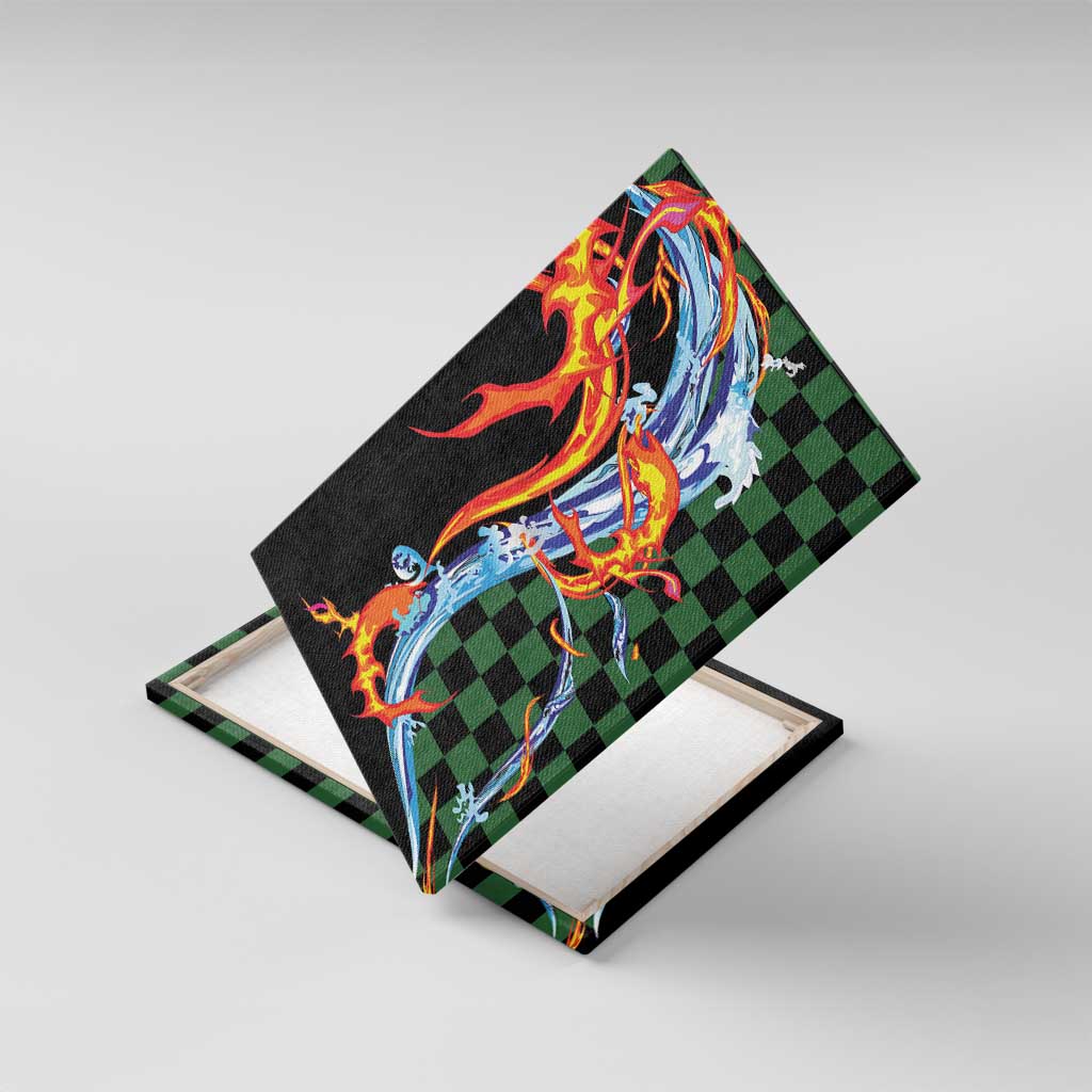 Japanese Asanoha Pattern Canvas Wall Art Sun Flame Slayer Dragon Hinokami Kagura Spirit - Polynesian Pride