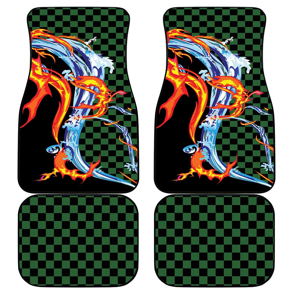 Japanese Asanoha Pattern Car Mats Sun Flame Slayer Dragon Hinokami Kagura Spirit - Polynesian Pride