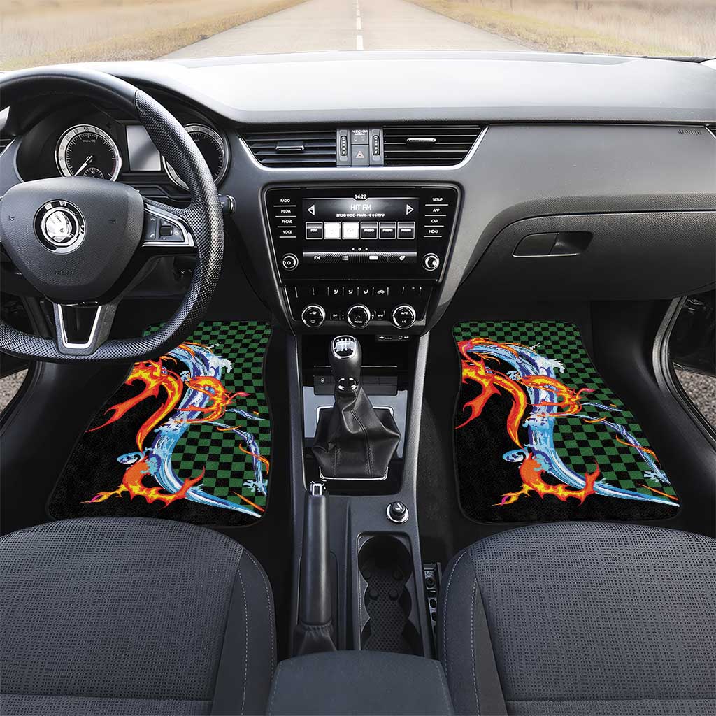 Japanese Asanoha Pattern Car Mats Sun Flame Slayer Dragon Hinokami Kagura Spirit - Polynesian Pride