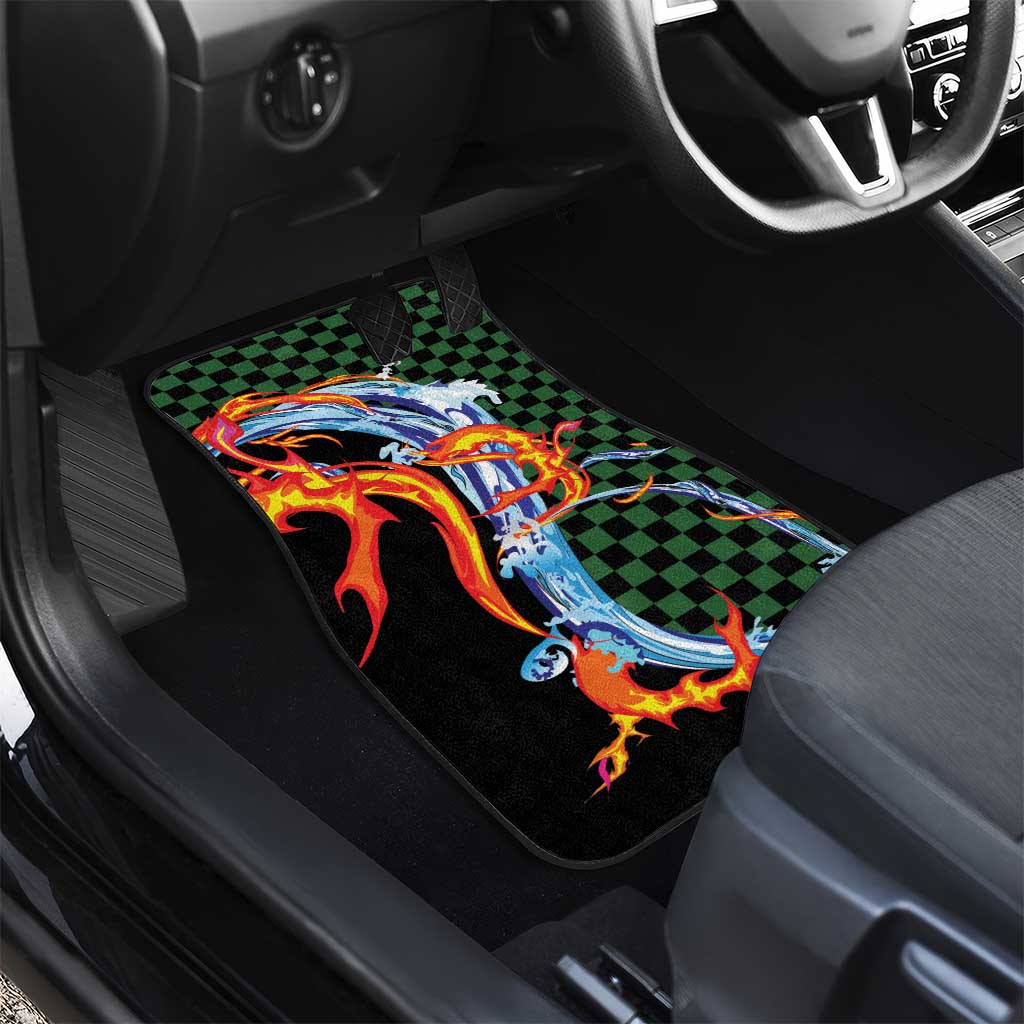 Japanese Asanoha Pattern Car Mats Sun Flame Slayer Dragon Hinokami Kagura Spirit - Polynesian Pride