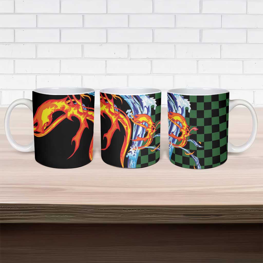 Japanese Asanoha Pattern Ceramic Mug Sun Flame Slayer Dragon Hinokami Kagura Spirit - Polynesian Pride