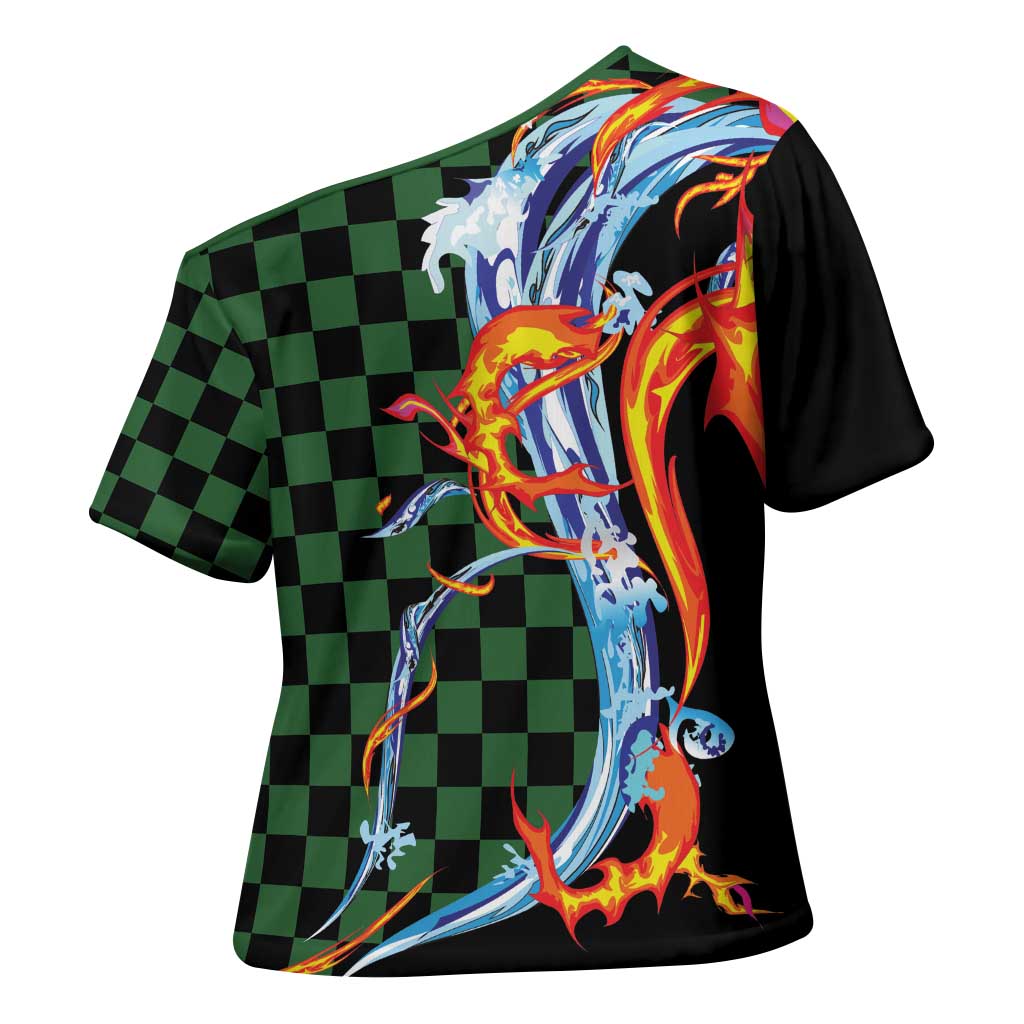 Japanese Asanoha Pattern Cross Shoulder Shirt Sun Flame Slayer Dragon Hinokami Kagura Spirit - Polynesian Pride