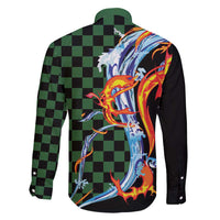 Japanese Asanoha Pattern Family Matching Long Sleeve Bodycon Dress and Hawaiian Shirt Sun Flame Slayer Dragon Hinokami Kagura Spirit - Polynesian Pride