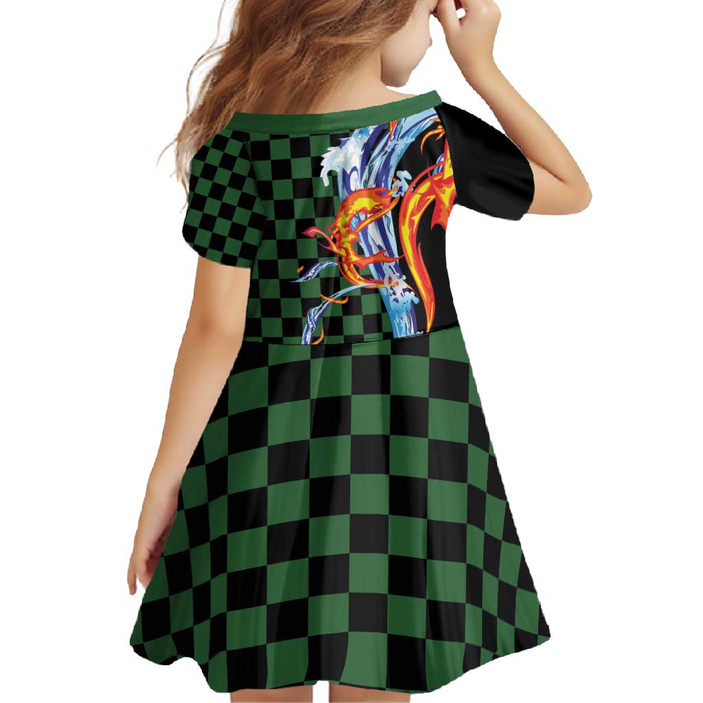 Japanese Asanoha Pattern Family Matching Mermaid Dress and Hawaiian Shirt Sun Flame Slayer Dragon Hinokami Kagura Spirit - Polynesian Pride