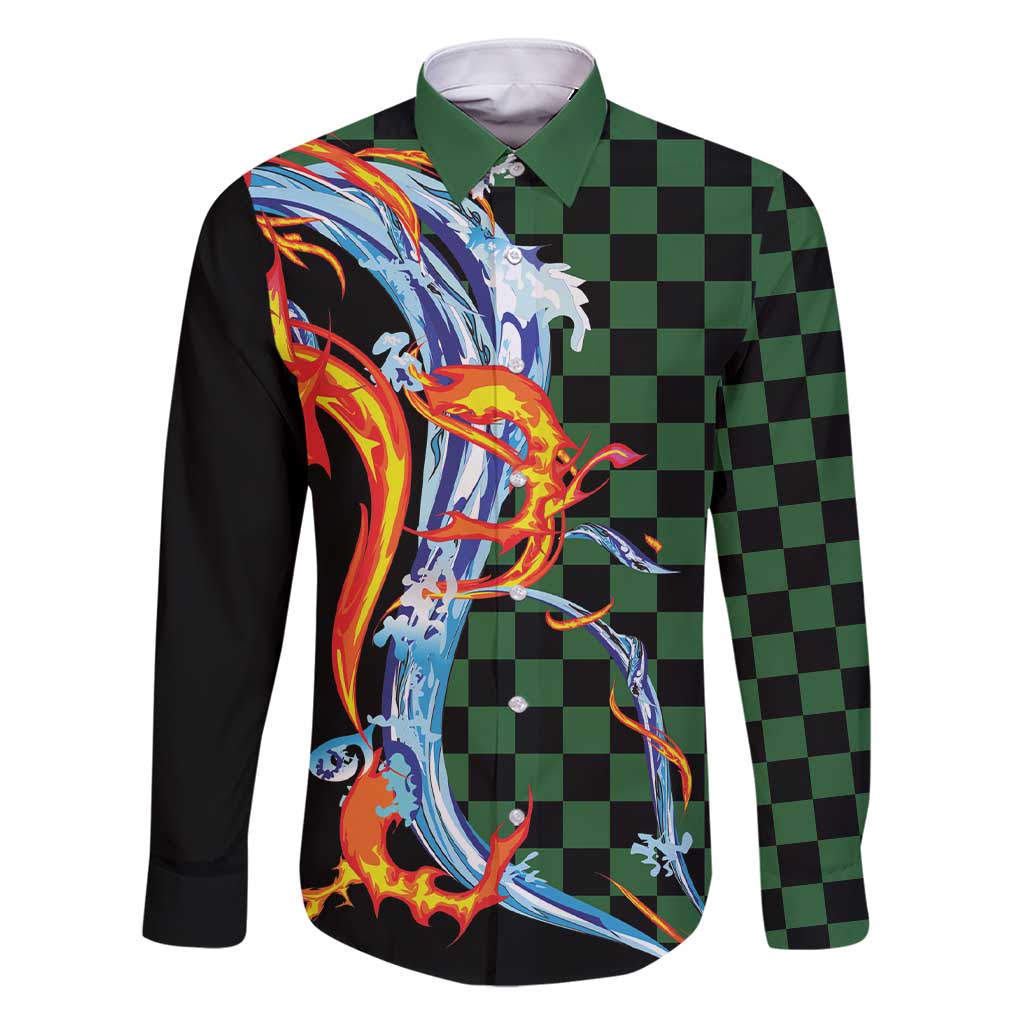 Japanese Asanoha Pattern Family Matching Short Sleeve Bodycon Dress and Hawaiian Shirt Sun Flame Slayer Dragon Hinokami Kagura Spirit - Polynesian Pride