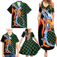 Japanese Asanoha Pattern Family Matching Summer Maxi Dress and Hawaiian Shirt Sun Flame Slayer Dragon Hinokami Kagura Spirit - Polynesian Pride