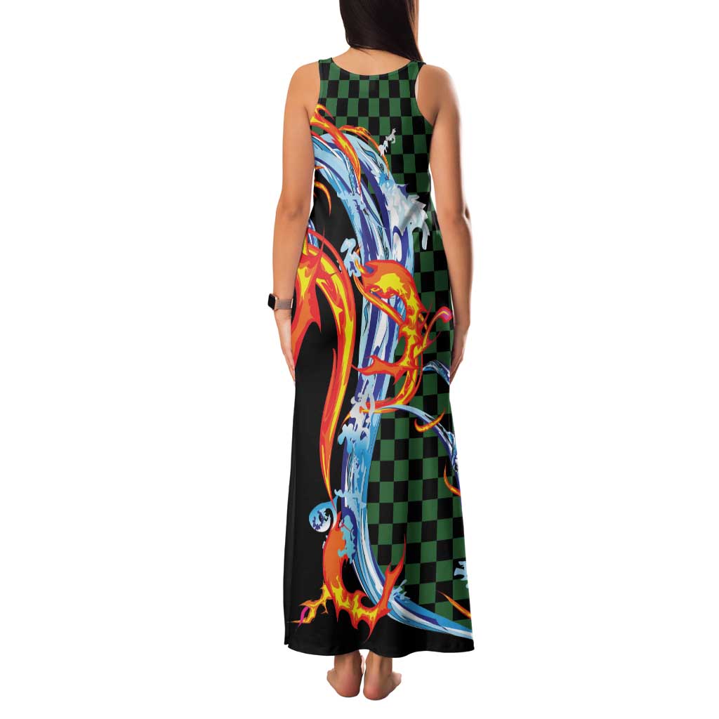 Japanese Asanoha Pattern Family Matching Tank Maxi Dress and Hawaiian Shirt Sun Flame Slayer Dragon Hinokami Kagura Spirit - Polynesian Pride