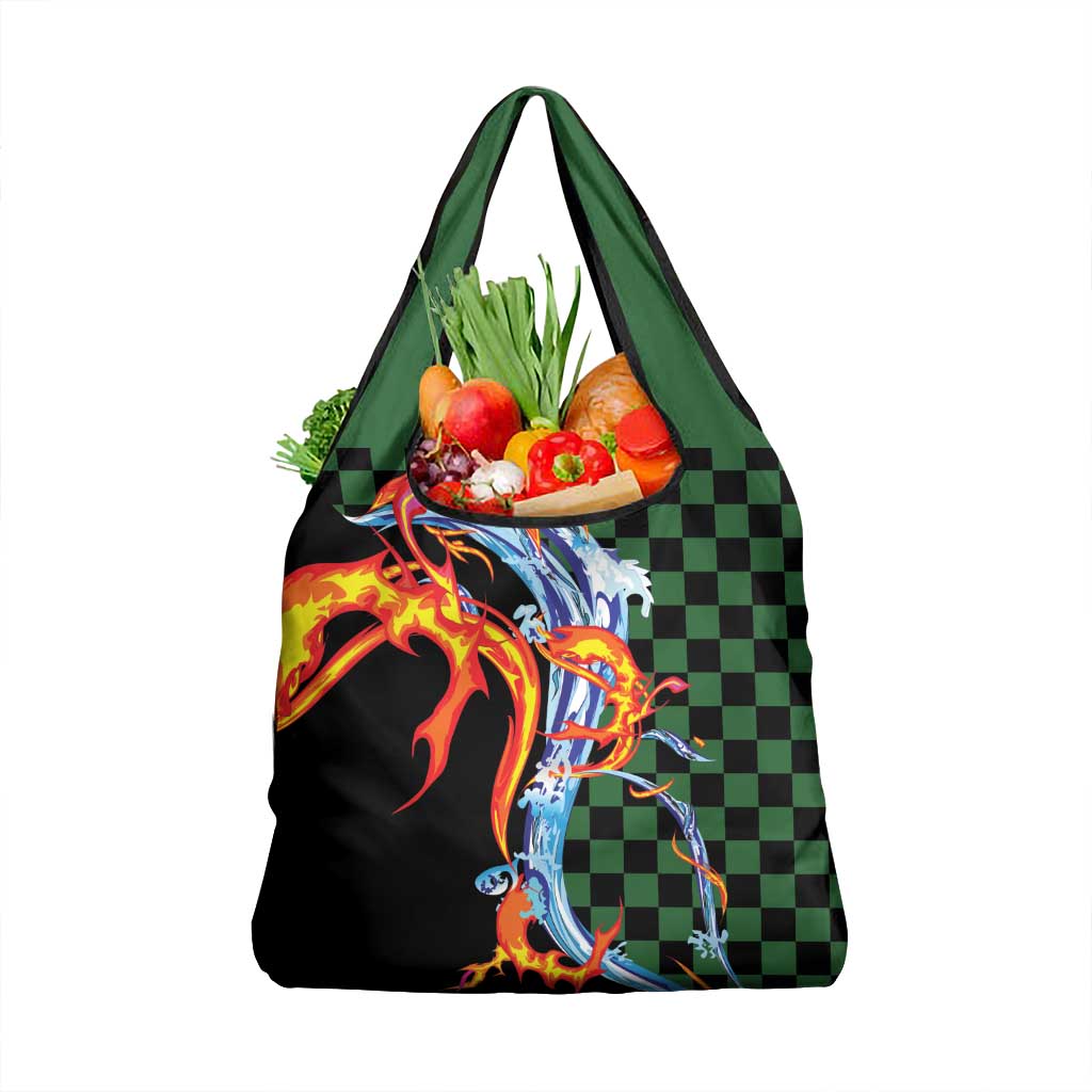 Japanese Asanoha Pattern Grocery Bag Sun Flame Slayer Dragon Hinokami Kagura Spirit LT9 1-pack One Size Green - Polynesian Pride