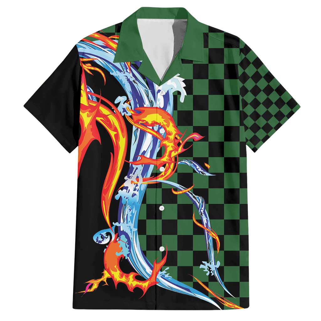Japanese Asanoha Pattern Hawaiian Shirt Sun Flame Slayer Dragon Hinokami Kagura Spirit - Polynesian Pride