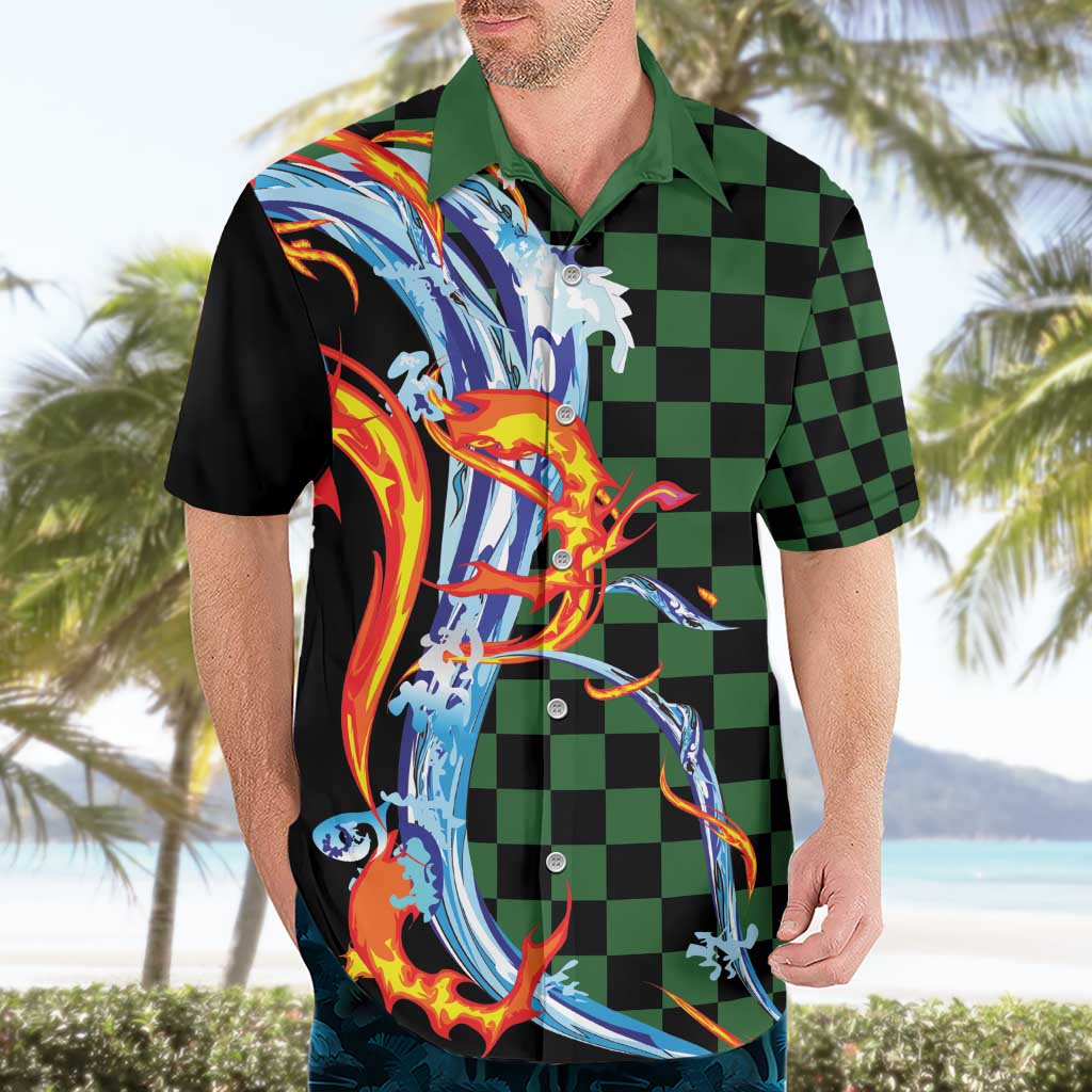 Japanese Asanoha Pattern Hawaiian Shirt Sun Flame Slayer Dragon Hinokami Kagura Spirit - Polynesian Pride