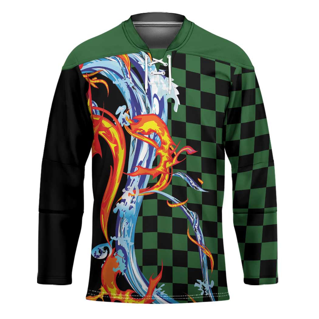 Japanese Asanoha Pattern Hockey Jersey Sun Flame Slayer Dragon Hinokami Kagura Spirit - Polynesian Pride