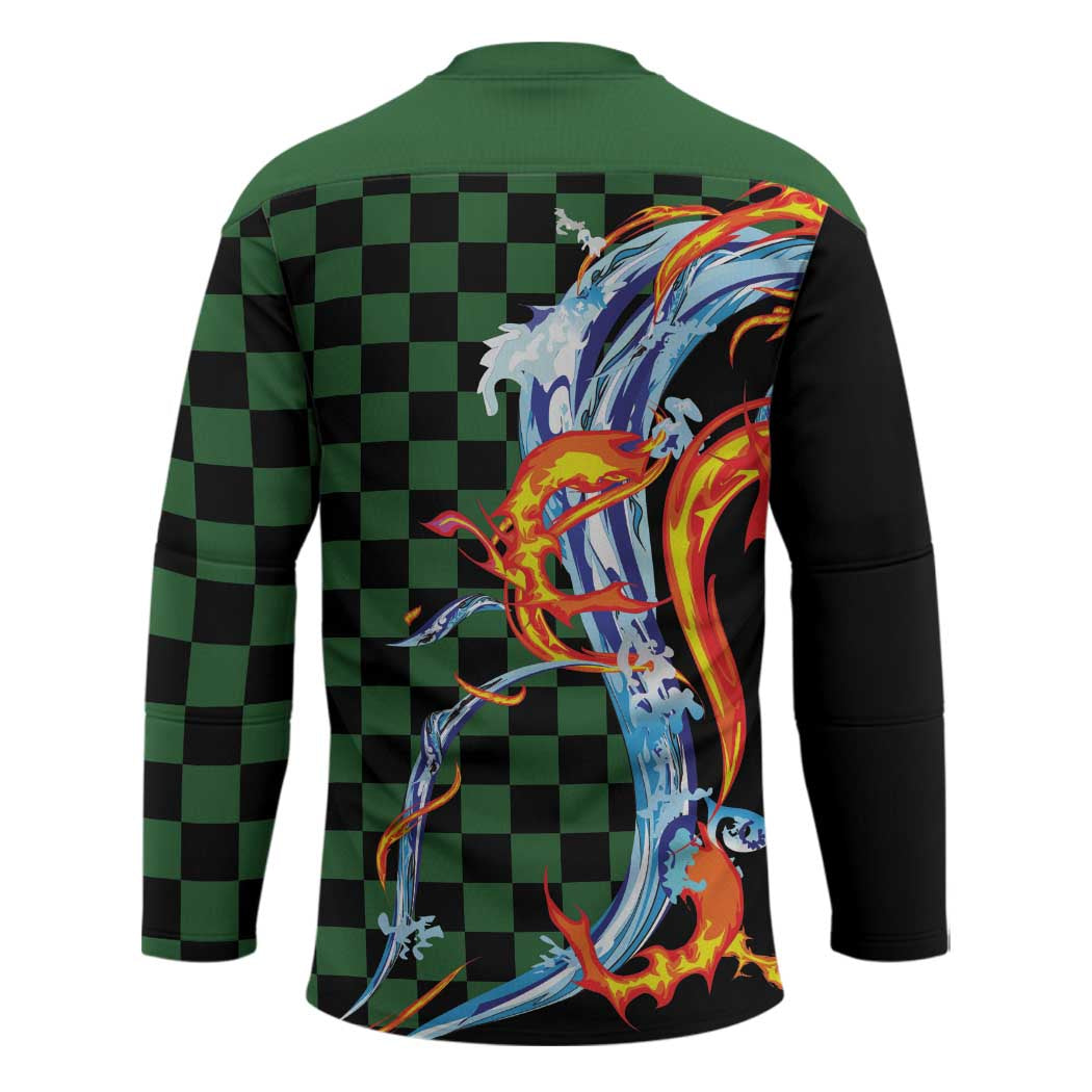 Japanese Asanoha Pattern Hockey Jersey Sun Flame Slayer Dragon Hinokami Kagura Spirit - Polynesian Pride