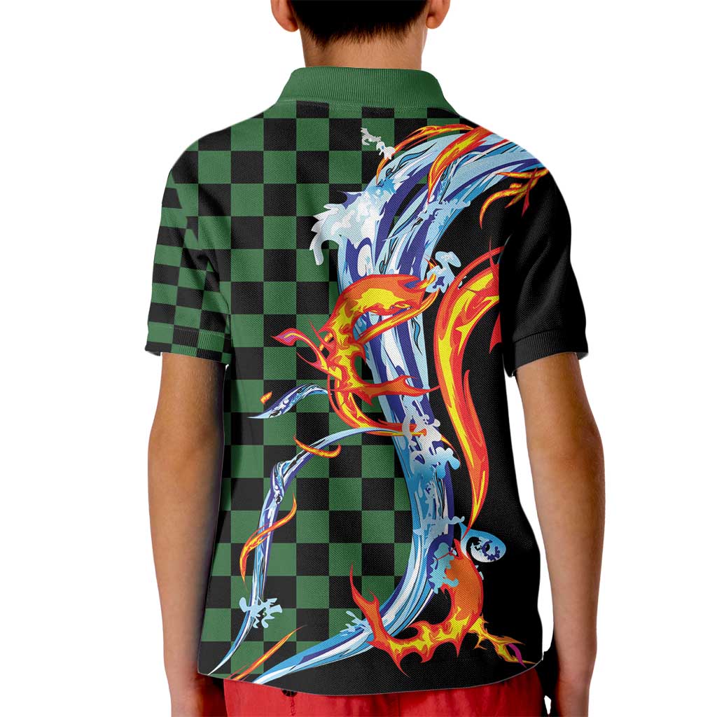 Japanese Asanoha Pattern Kid Polo Shirt Sun Flame Slayer Dragon Hinokami Kagura Spirit - Polynesian Pride