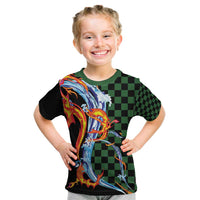 Japanese Asanoha Pattern Kid T Shirt Sun Flame Slayer Dragon Hinokami Kagura Spirit - Polynesian Pride