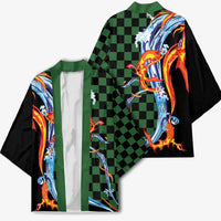 Japanese Asanoha Pattern Kimono Sun Flame Slayer Dragon Hinokami Kagura Spirit - Polynesian Pride
