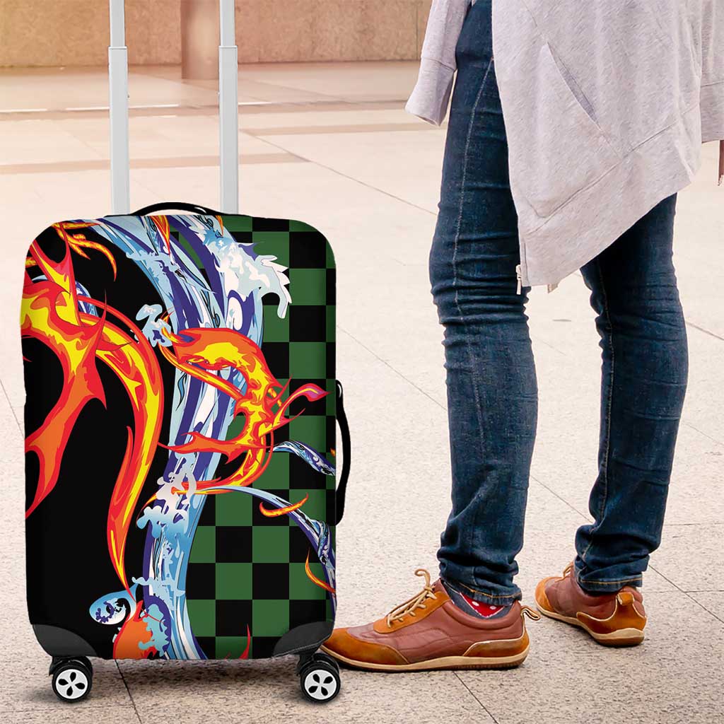 Japanese Asanoha Pattern Luggage Cover Sun Flame Slayer Dragon Hinokami Kagura Spirit - Polynesian Pride