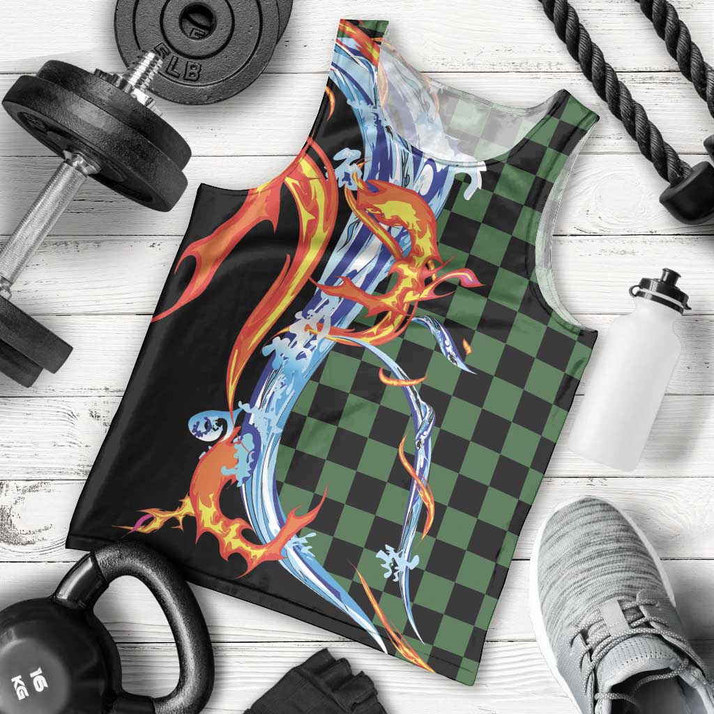 Japanese Asanoha Pattern Men Tank Top Sun Flame Slayer Dragon Hinokami Kagura Spirit - Polynesian Pride