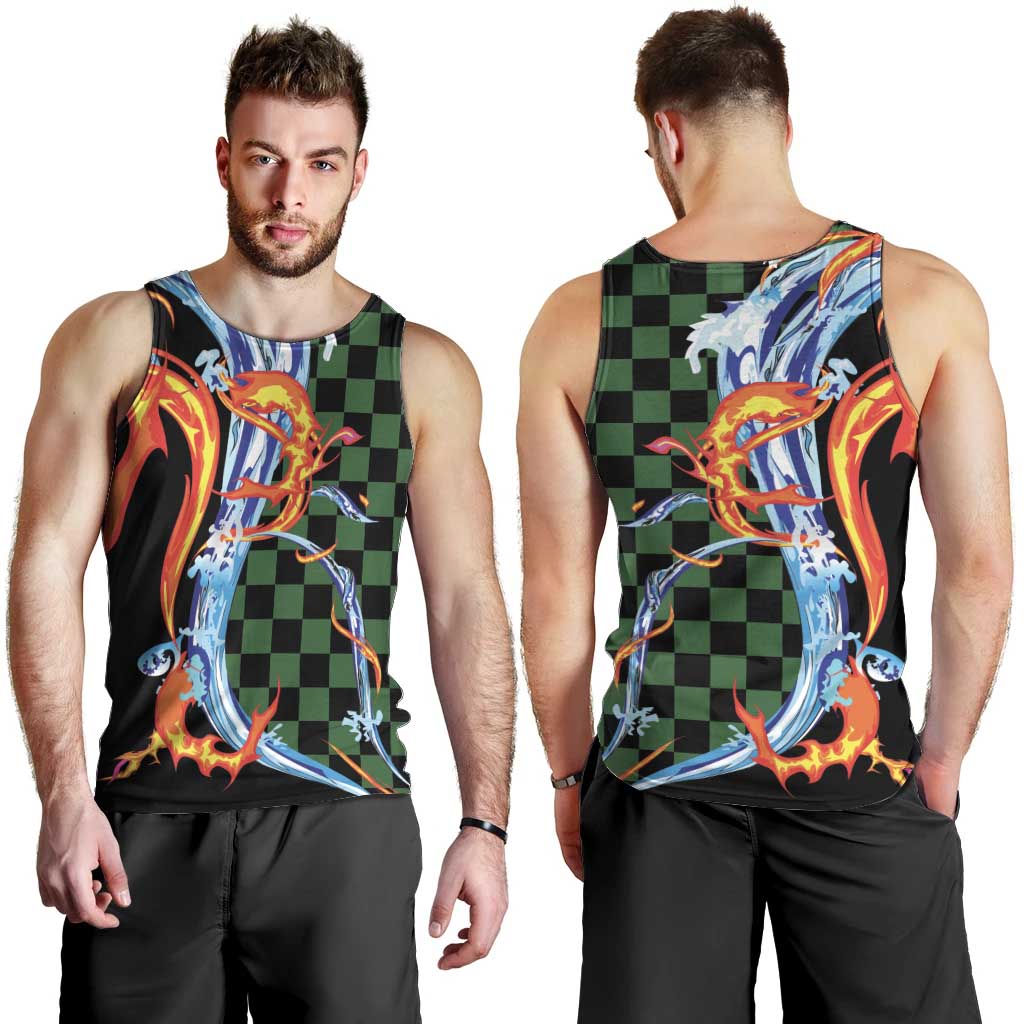 Japanese Asanoha Pattern Men Tank Top Sun Flame Slayer Dragon Hinokami Kagura Spirit - Polynesian Pride