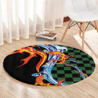 Japanese Asanoha Pattern Round Carpet Sun Flame Slayer Dragon Hinokami Kagura Spirit - Polynesian Pride