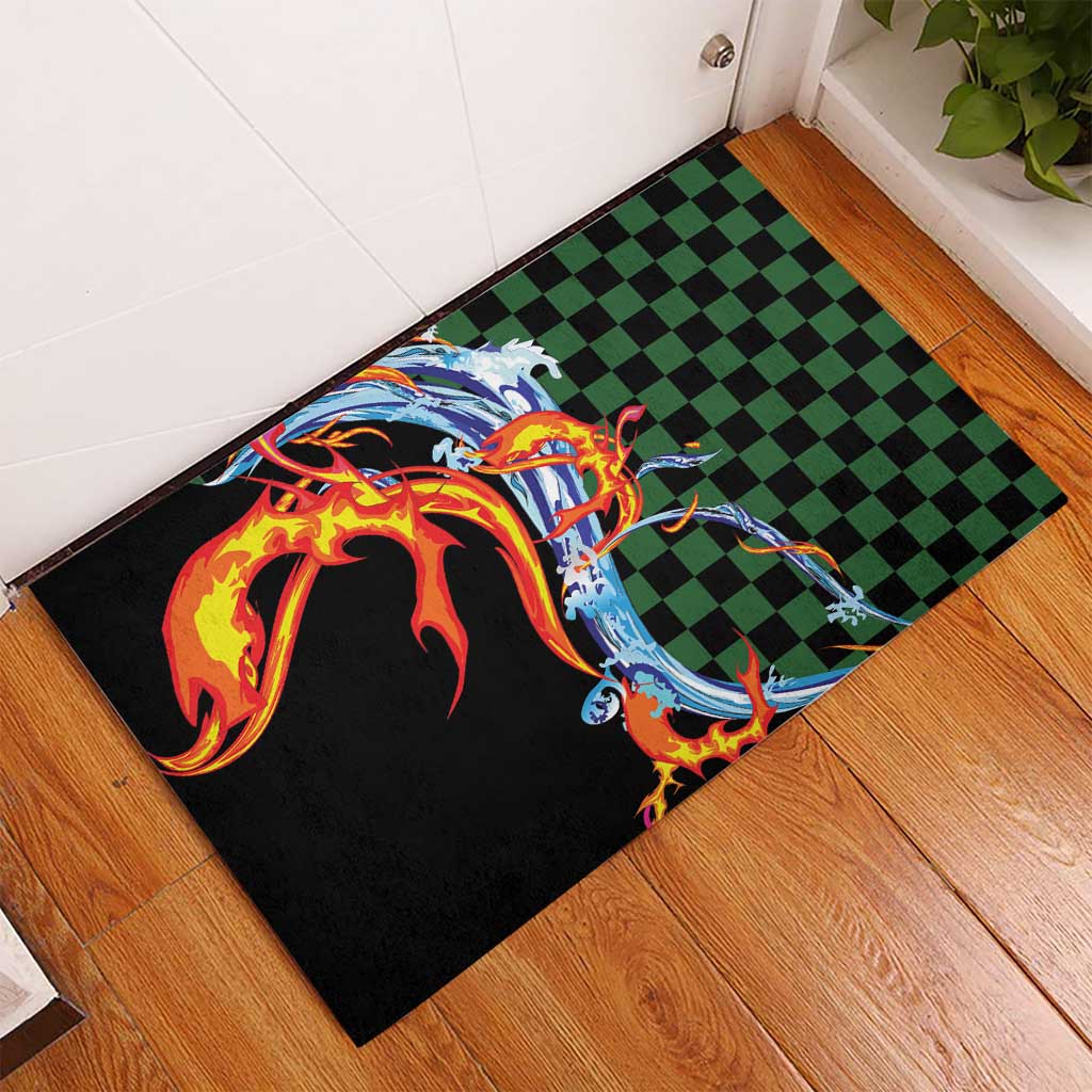 Japanese Asanoha Pattern Rubber Doormat Sun Flame Slayer Dragon Hinokami Kagura Spirit - Polynesian Pride