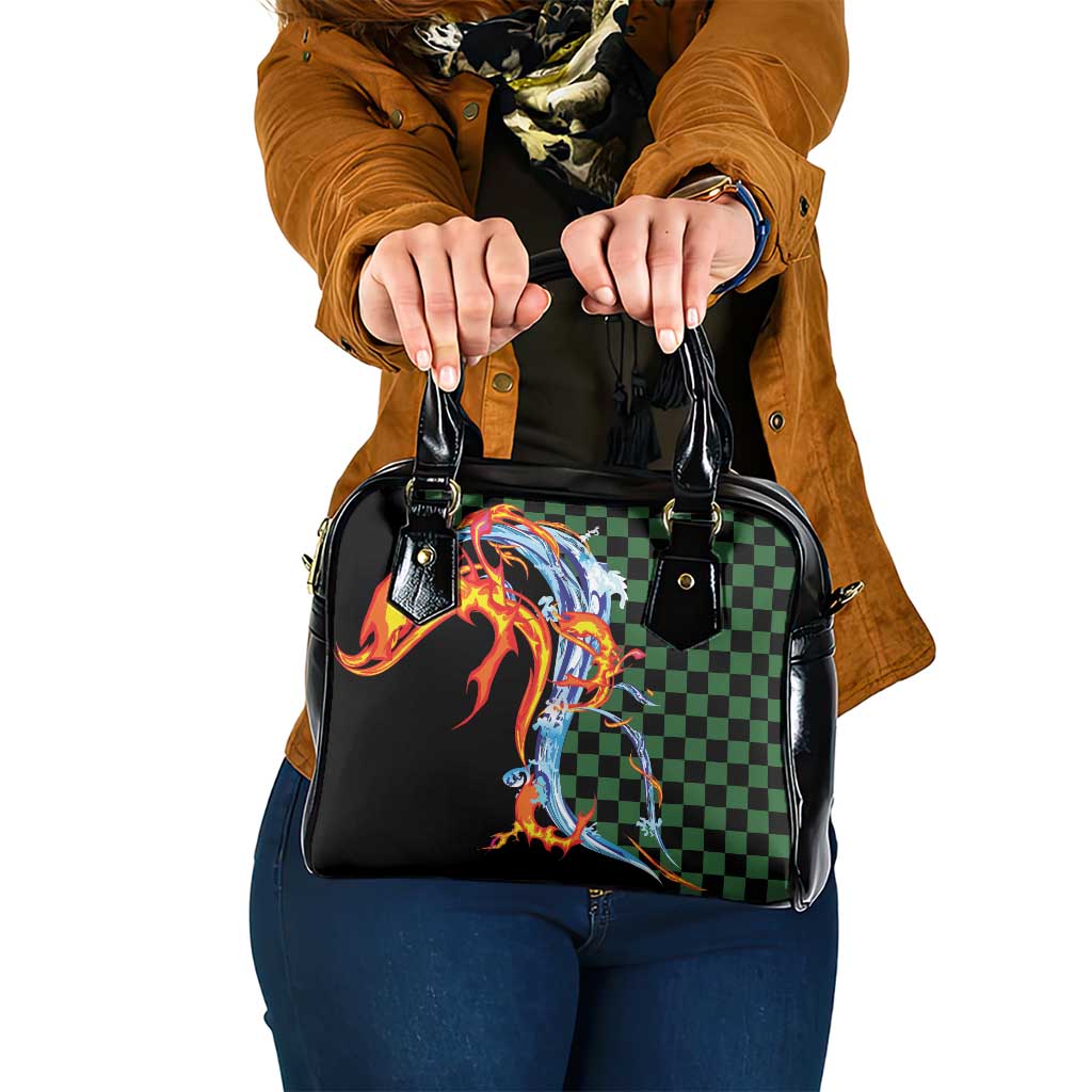 Japanese Asanoha Pattern Shoulder Handbag Sun Flame Slayer Dragon Hinokami Kagura Spirit LT9 One Size Green - Polynesian Pride