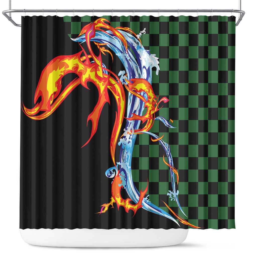 Japanese Asanoha Pattern Shower Curtain Sun Flame Slayer Dragon Hinokami Kagura Spirit LT9 Green - Polynesian Pride