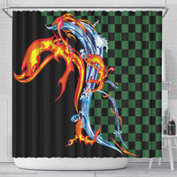 Japanese Asanoha Pattern Shower Curtain Sun Flame Slayer Dragon Hinokami Kagura Spirit - Polynesian Pride