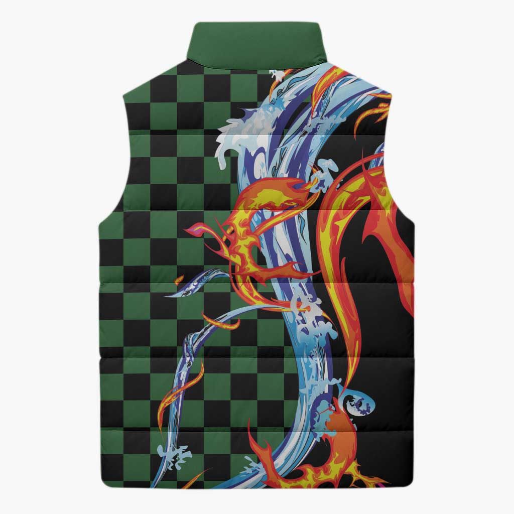 Japanese Asanoha Pattern Sleeveless Puffer Jacket Sun Flame Slayer Dragon Hinokami Kagura Spirit LT9 - Polynesian Pride
