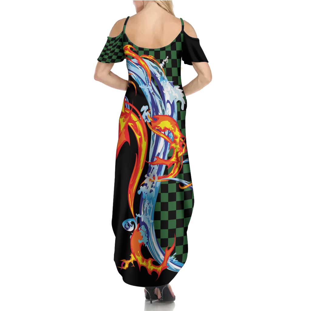 Japanese Asanoha Pattern Summer Maxi Dress Sun Flame Slayer Dragon Hinokami Kagura Spirit - Polynesian Pride