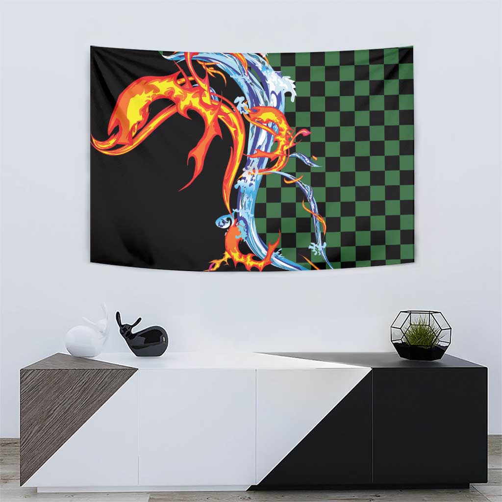 Japanese Asanoha Pattern Tapestry Sun Flame Slayer Dragon Hinokami Kagura Spirit - Polynesian Pride