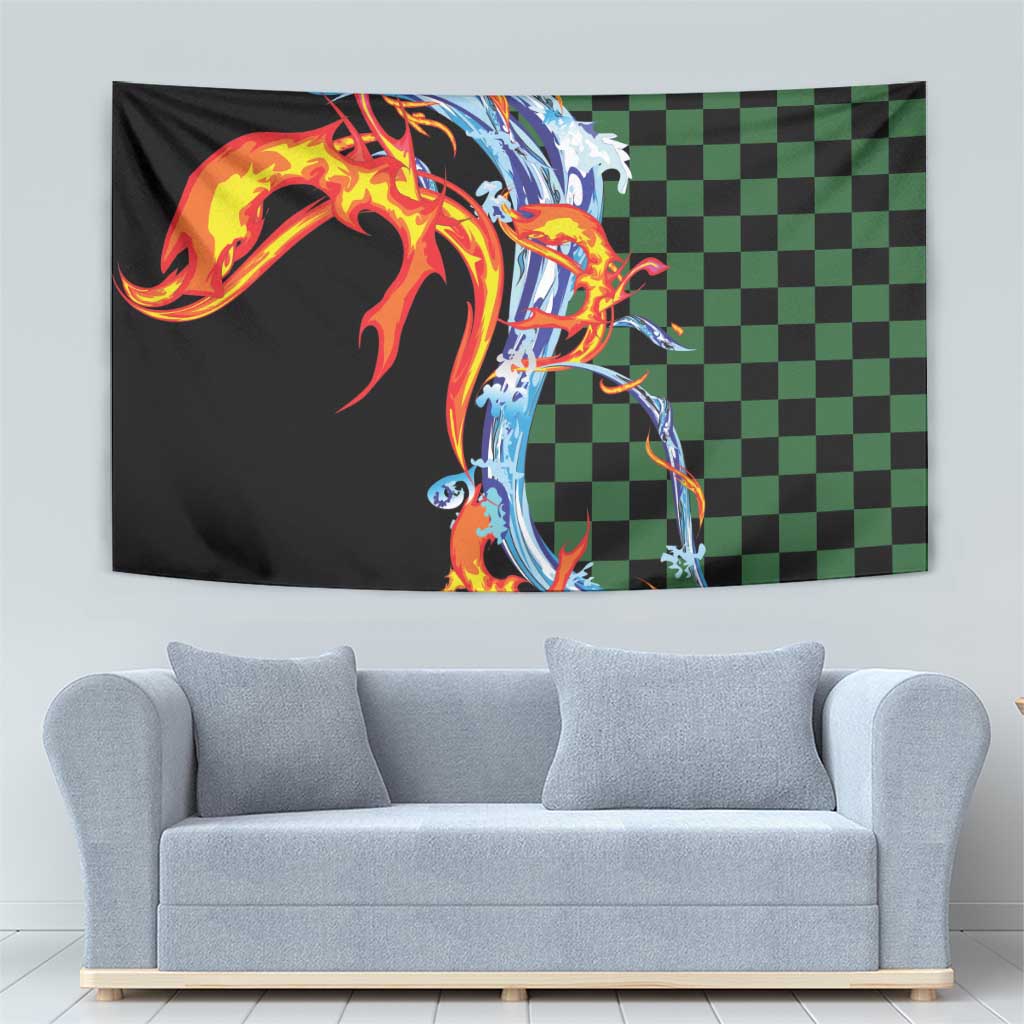 Japanese Asanoha Pattern Tapestry Sun Flame Slayer Dragon Hinokami Kagura Spirit - Polynesian Pride