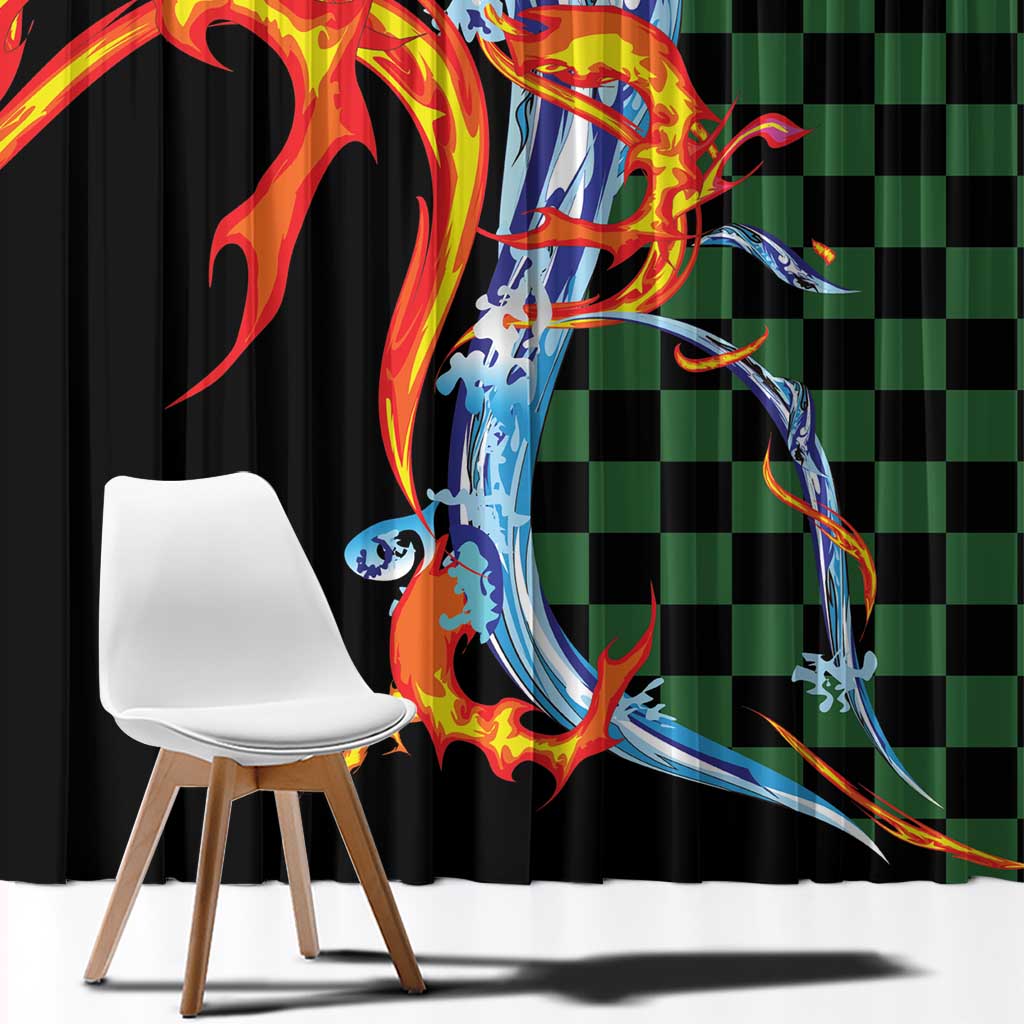 Japanese Asanoha Pattern Window Curtain Sun Flame Slayer Dragon Hinokami Kagura Spirit - Polynesian Pride