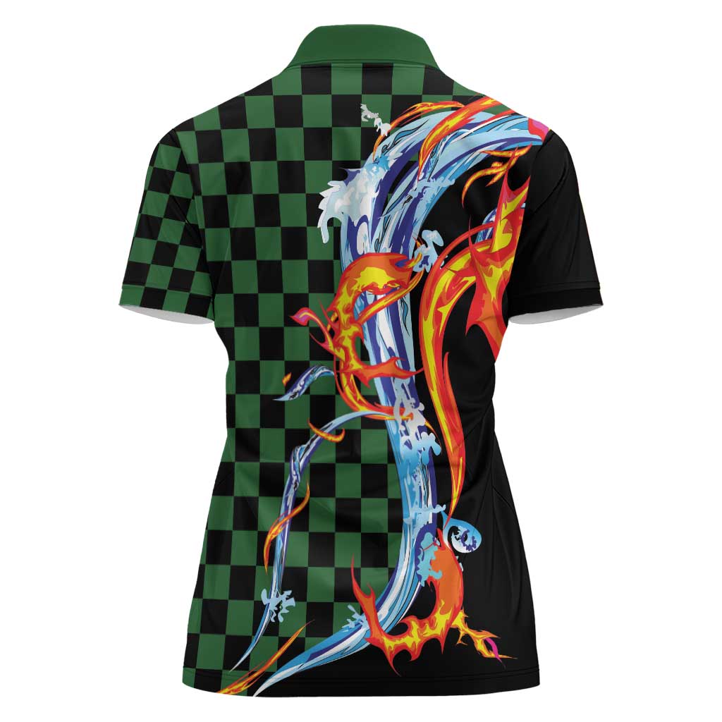 Japanese Asanoha Pattern Women Polo Shirt Sun Flame Slayer Dragon Hinokami Kagura Spirit - Polynesian Pride