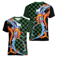 Japanese Asanoha Pattern Women V-Neck T-Shirt Sun Flame Slayer Dragon Hinokami Kagura Spirit - Polynesian Pride